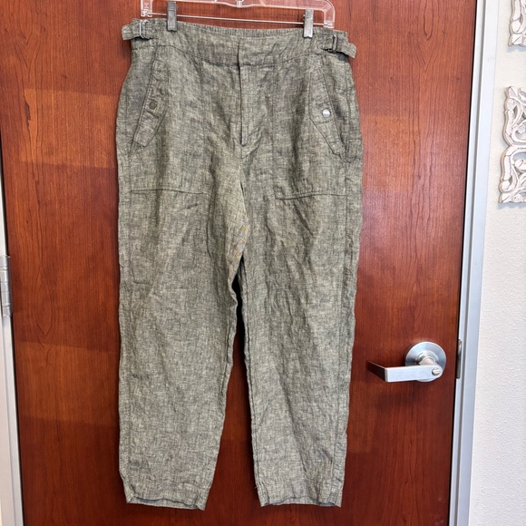 Athleta Voyager 100% Linen Olive Green Cropped Pants size 10 - Picture 3 of 13